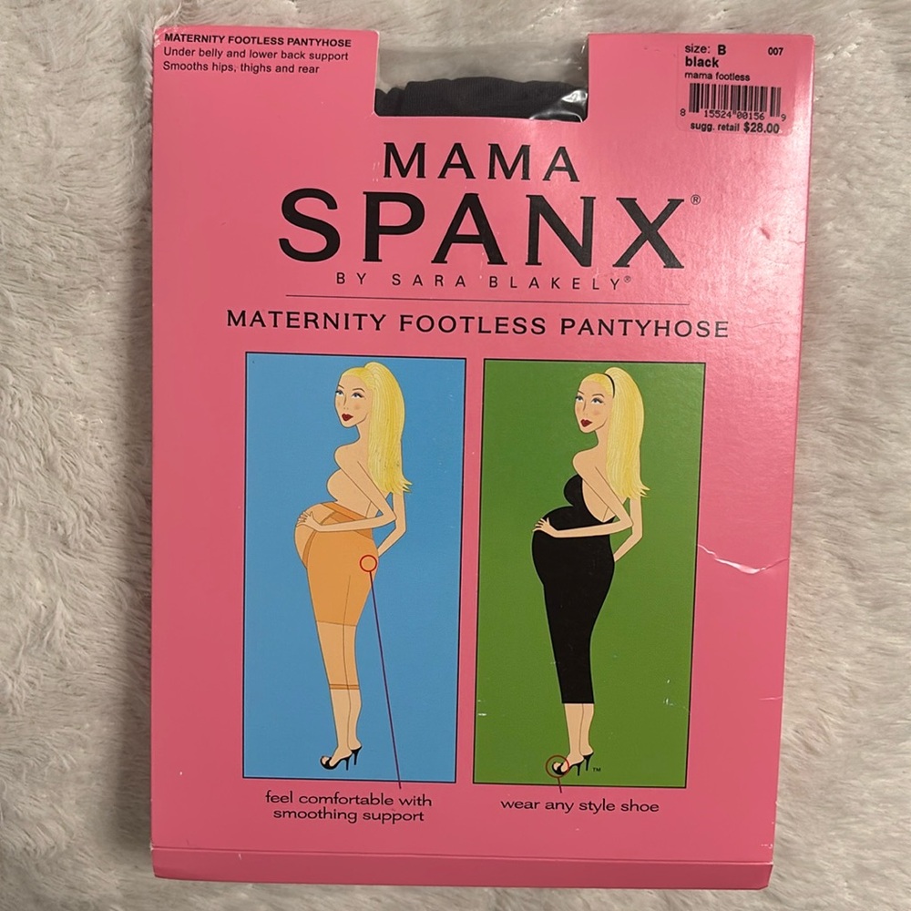 MAMA SPANX BY SARA BLAKELY MATERNITY FOOTLESS PANTYHOSE BLACK SIZE B